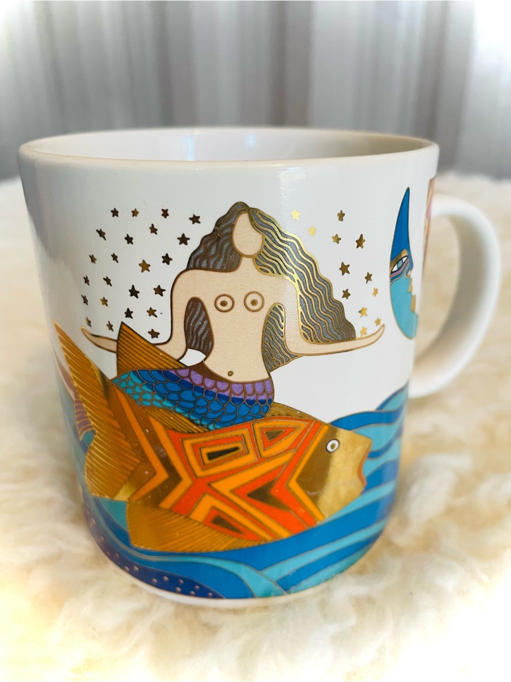 VTG Laurel Burch Sea Goddess Coffee Mug Cup Mermaid Gold Fish Moon Sun Seahorse